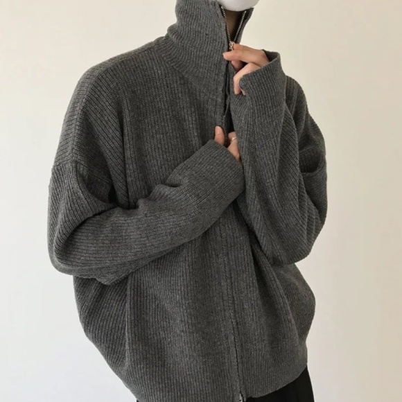 London Fog Mens Full Zip Sweater Cardigan Chunky Cable knit Wool blend Gray 2XL - Picture 1 of 14